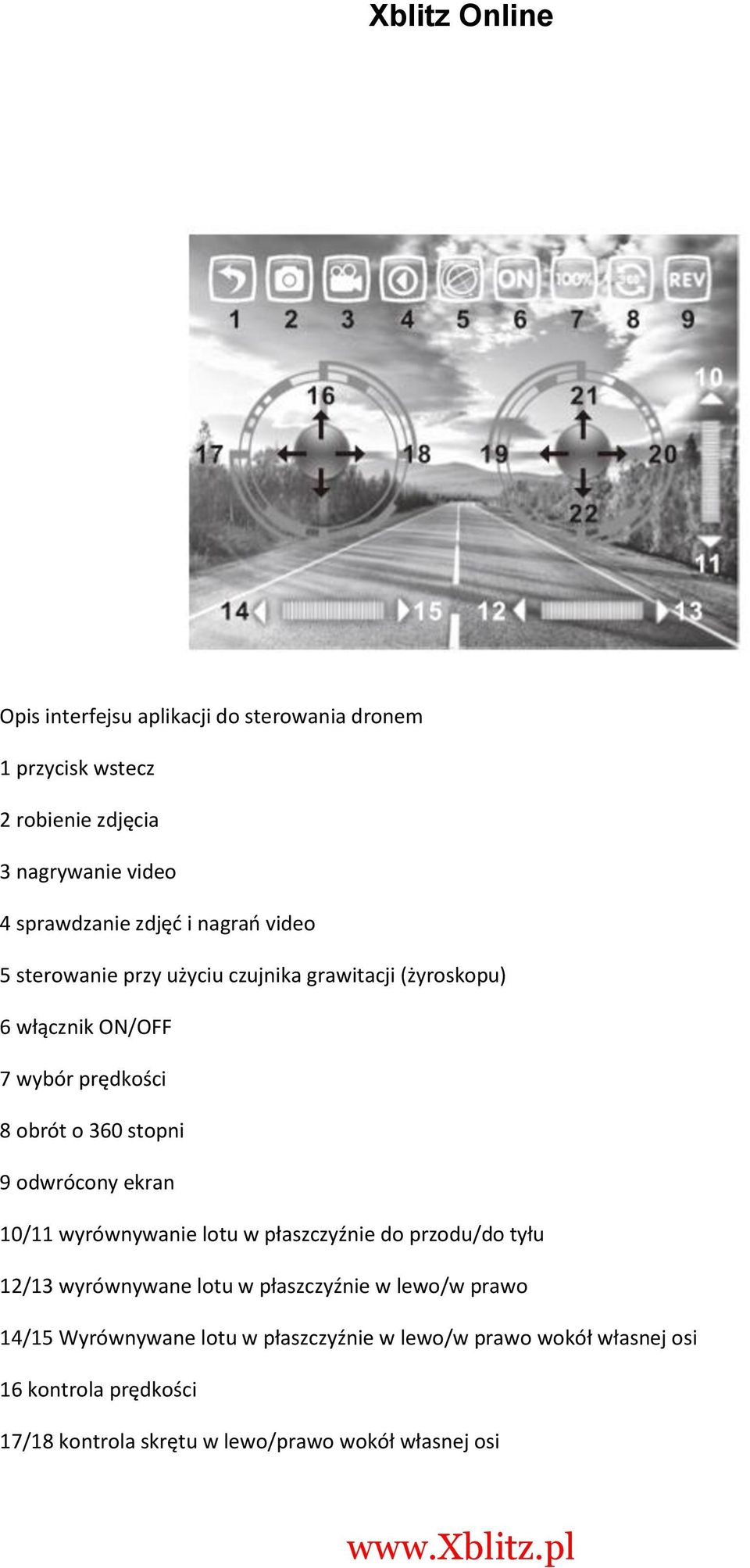 ekran 10/11 wyrównywanie lotu w płaszczyźnie do przodu/do tyłu 12/13 wyrównywane lotu w płaszczyźnie w lewo/w prawo 14/15