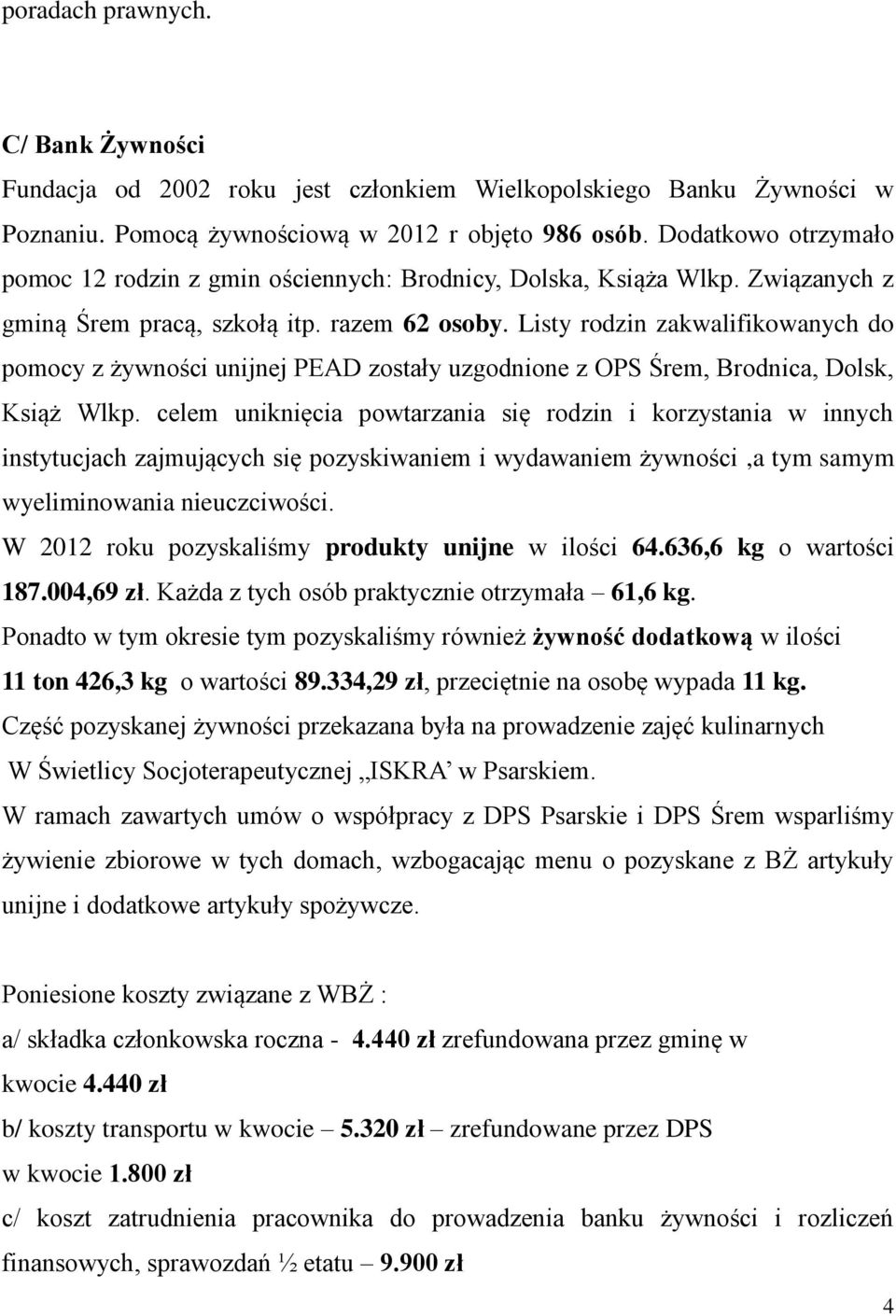 Listy rodzin zakwalifikowanych do pomocy z żywności unijnej PEAD zostały uzgodnione z OPS Śrem, Brodnica, Dolsk, Książ Wlkp.
