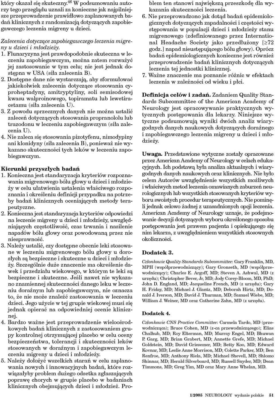 dzieci. Zalecenia dotyczące zapobiegawczego leczenia migreny u dzieci i młodzieży. 1.