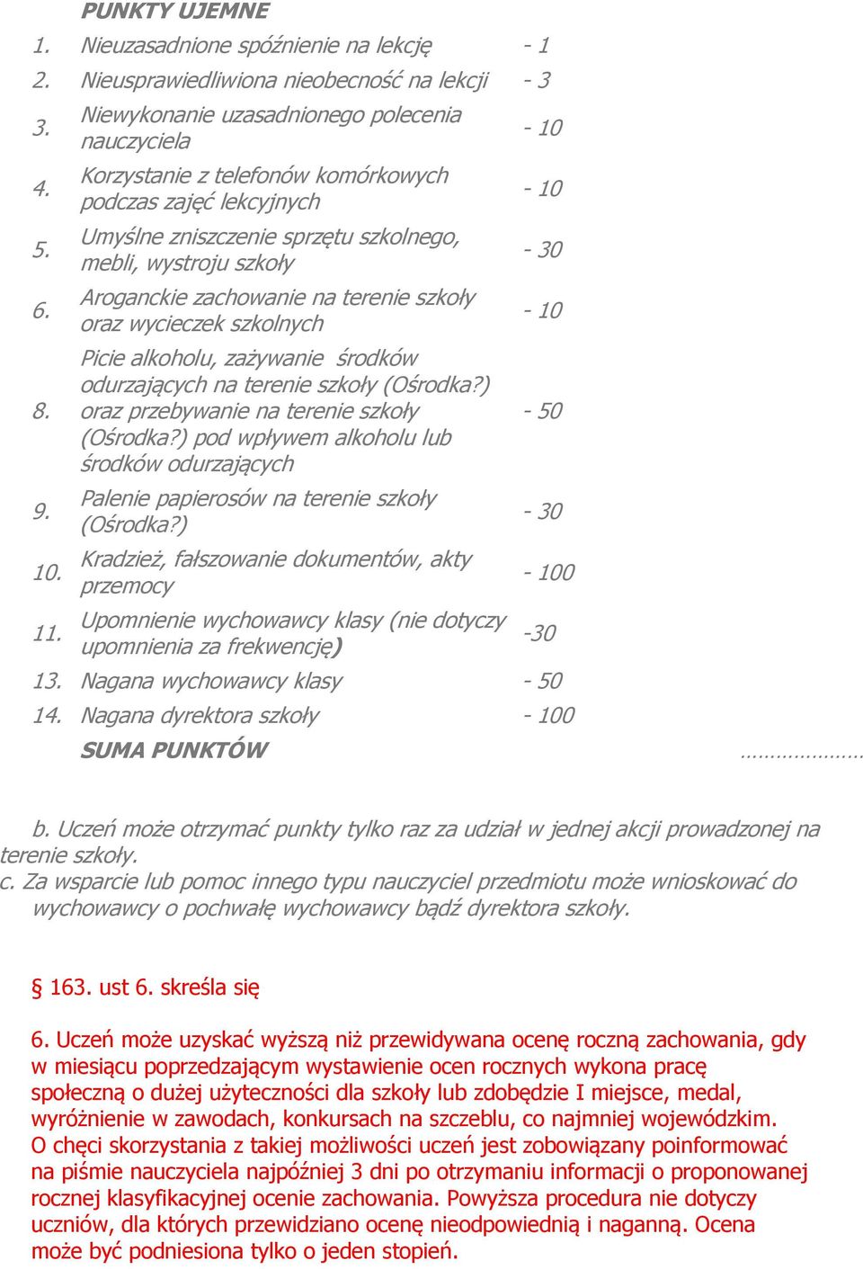 terenie szkoły oraz wycieczek szkolnych Picie alkoholu, zażywanie środków odurzających na terenie szkoły (Ośrodka?) oraz przebywanie na terenie szkoły (Ośrodka?