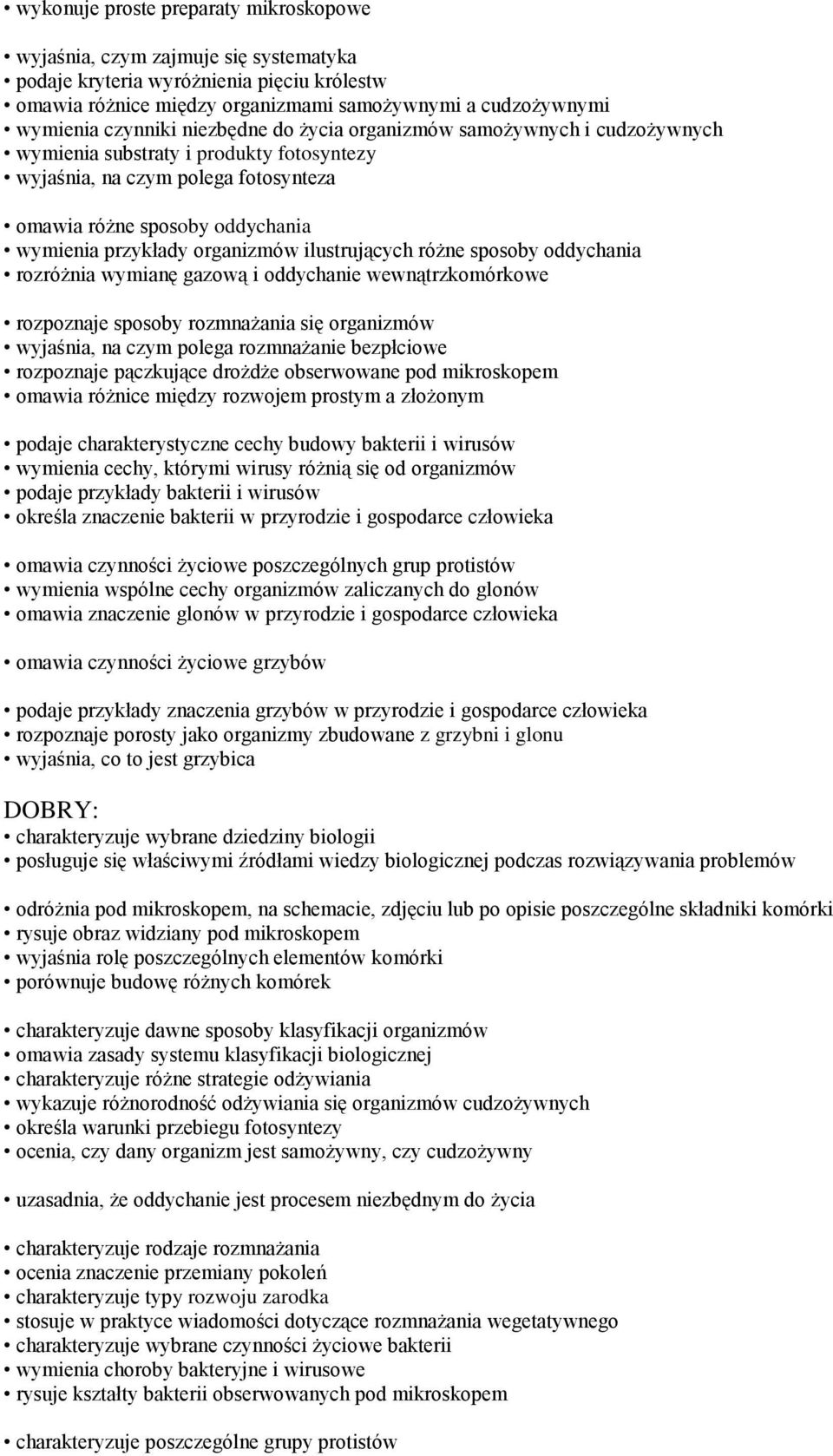 organizmów ilustrujących różne sposoby oddychania rozróżnia wymianę gazową i oddychanie wewnątrzkomórkowe rozpoznaje sposoby rozmnażania się organizmów wyjaśnia, na czym polega rozmnażanie bezpłciowe