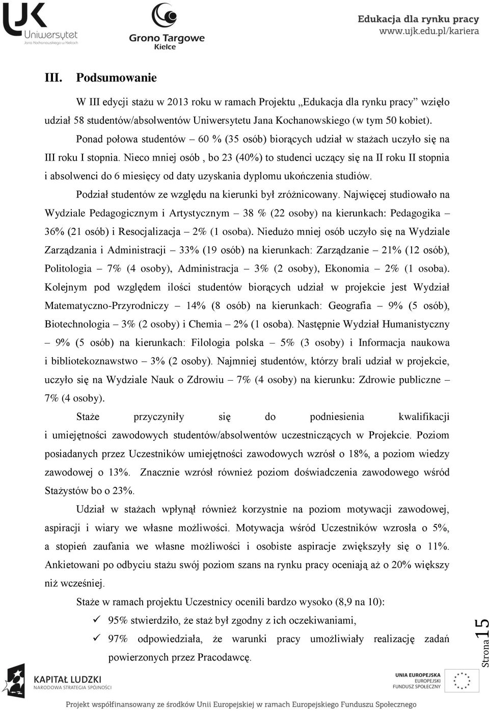 Nieco mniej osób, bo 23 (40%) to studenci uczący się na II roku II stopnia i absolwenci do 6 miesięcy od daty uzyskania dyplomu ukończenia studiów.