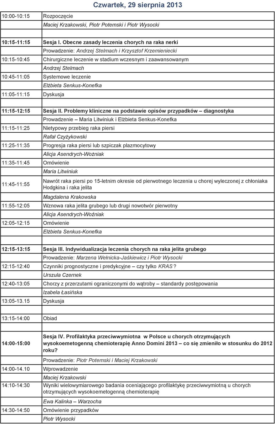 Systemowe leczenie Elżbieta Senkus-Konefka 11:05-11:15 Dyskusja 11:15-12:15 Sesja II.