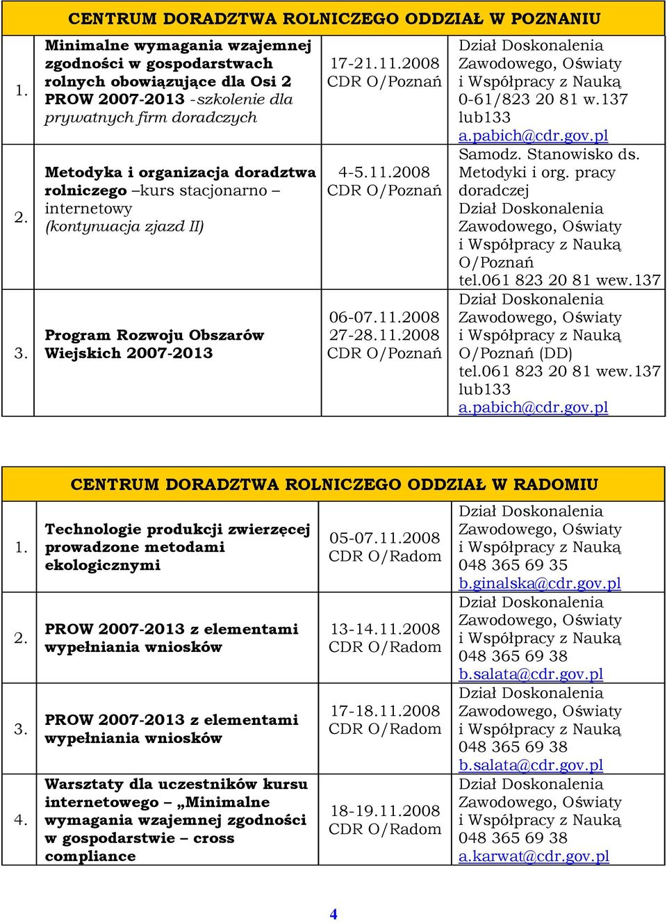 Metodyka i organizacja doradztwa rolniczego kurs stacjonarno internetowy (kontynuacja zjazd II) Program Rozwoju Obszarów Wiejskich 2007-2013 17-21.11.2008 CDR O/Poznań 4-5.11.2008 CDR O/Poznań 06-07.