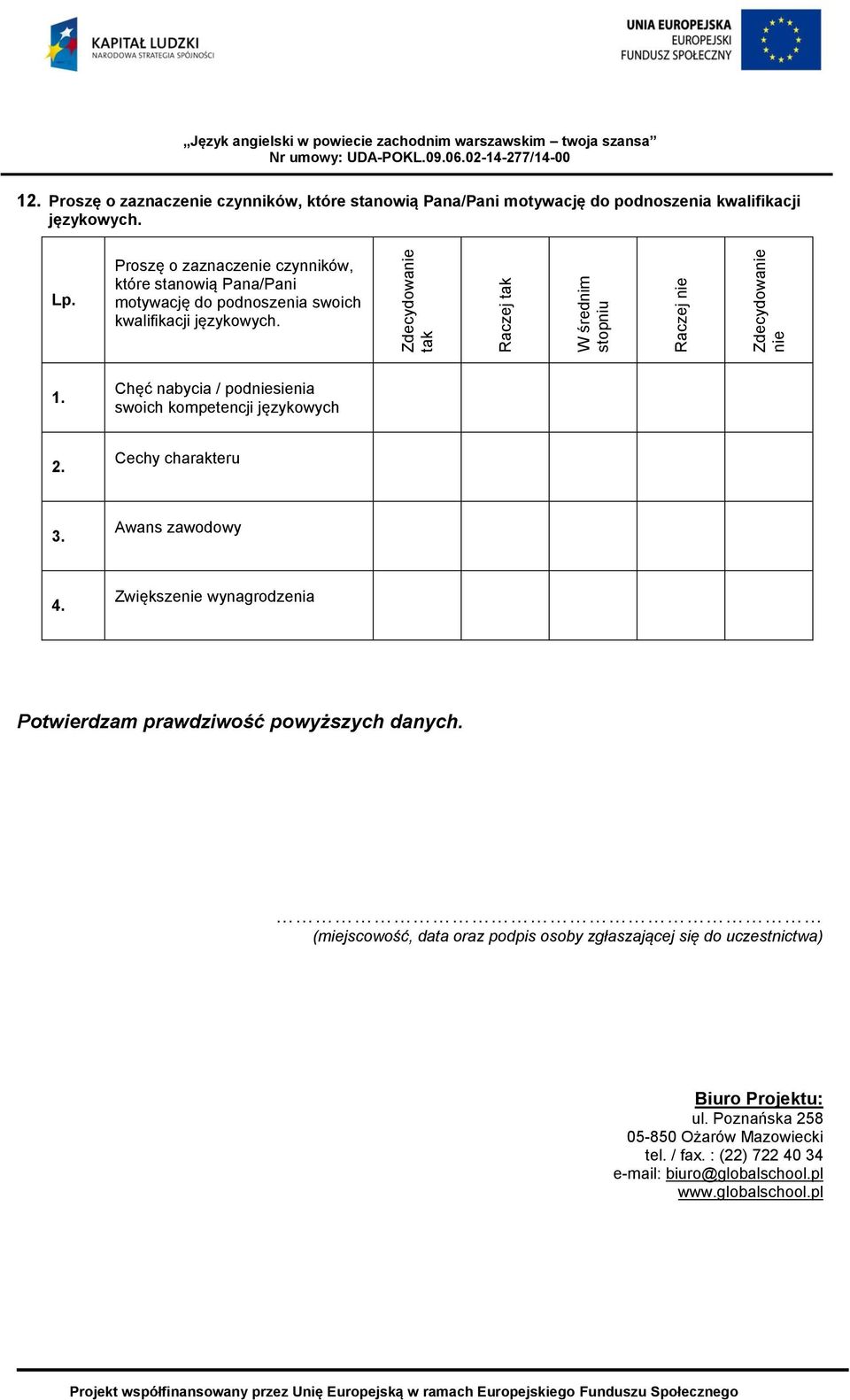 Proszę o zaznaczenie czynników, które stanowią Pana/Pani motywację do podnoszenia swoich kwalifikacji językowych. 1.