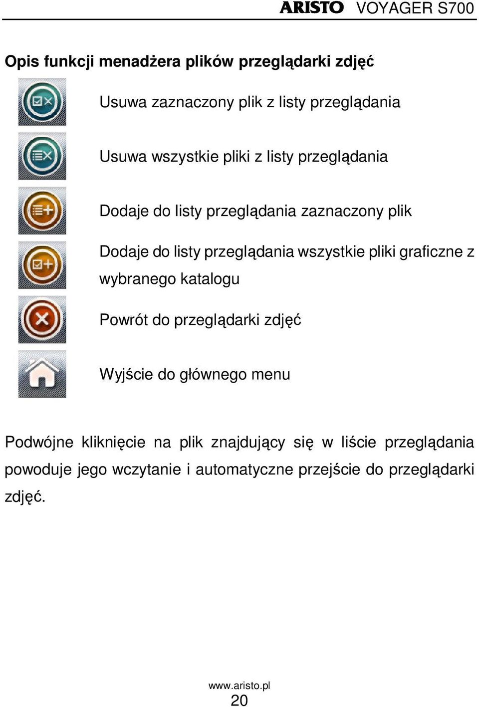 pliki graficzne z wybranego katalogu Powrót do przeglądarki zdjęć Wyjście do głównego menu Podwójne kliknięcie