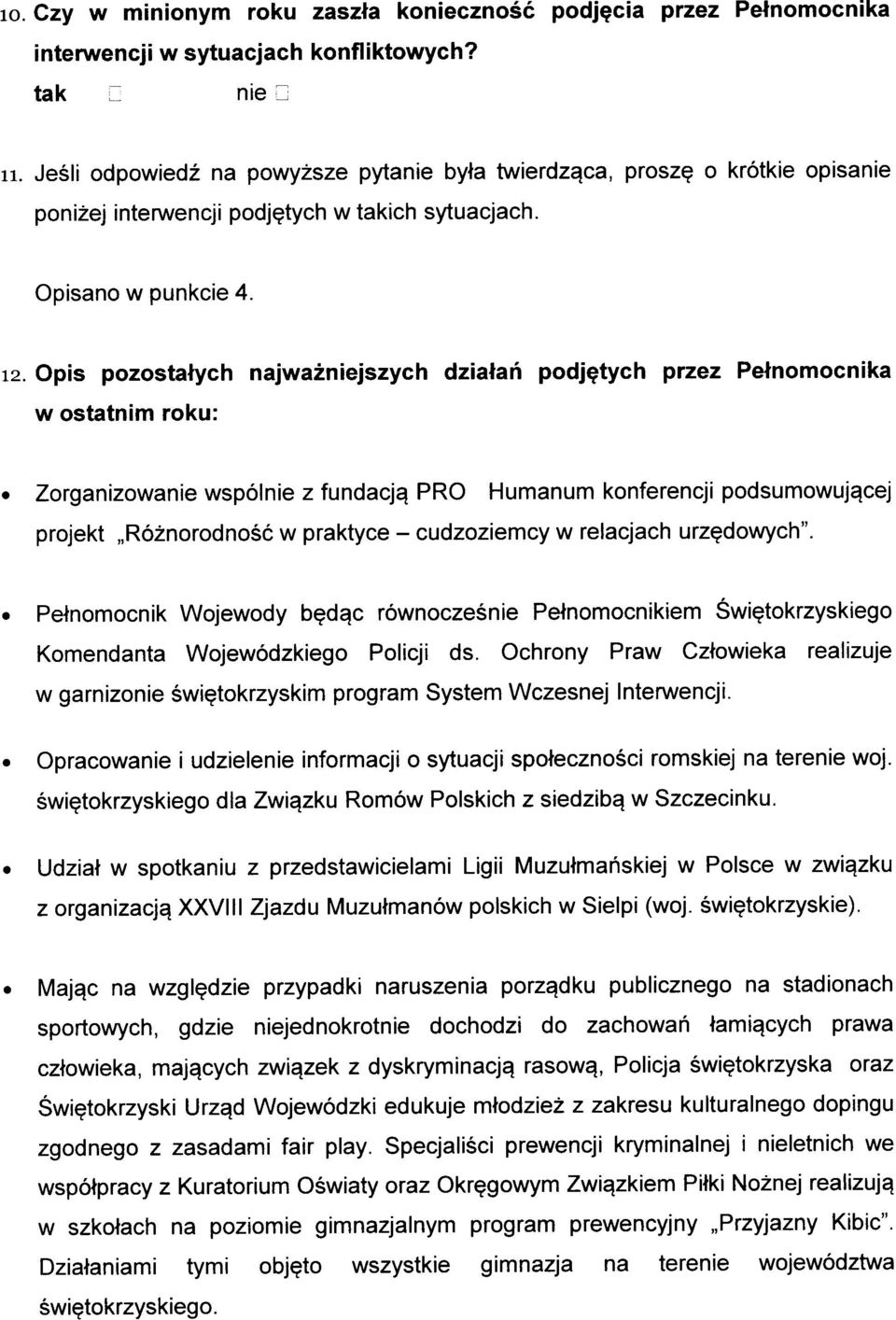 Opis pozostatych najwazniejszych dziatah podj^tych przez Petnomocnika w ostatnim roku: Zorganizowanie wspolnie z fundacji PRO Humanum konferencji podsumowujqcej projekt R6znorodnosc w praktyce -