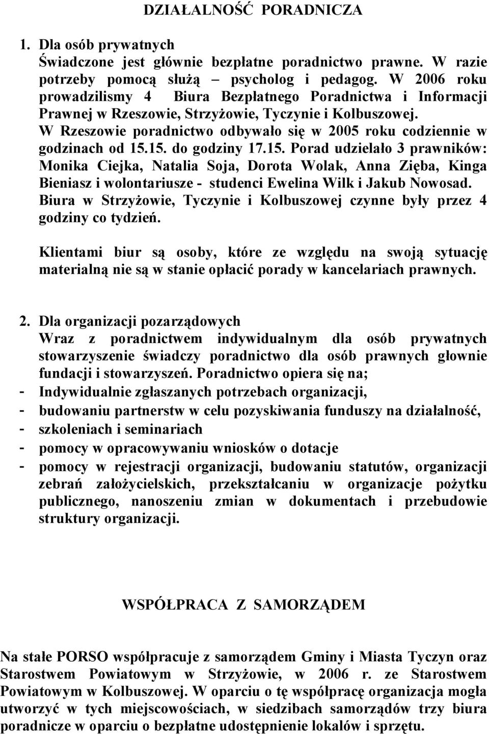 W Rzeszowie poradnictwo odbywało się w 2005 roku codziennie w godzinach od 15.