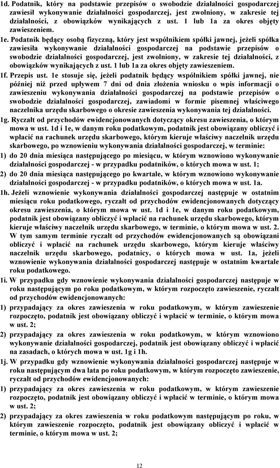 Podatnik będący osobą fizyczną, który jest wspólnikiem spółki jawnej, jeżeli spółka zawiesiła wykonywanie działalności gospodarczej na podstawie przepisów o swobodzie działalności gospodarczej, jest