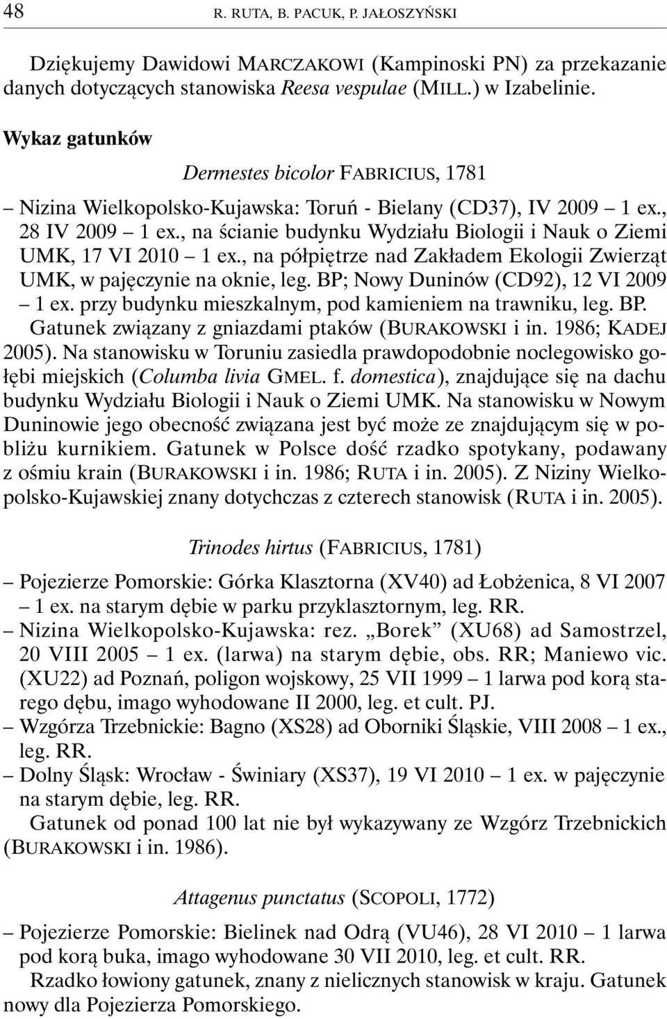 , na ścianie budynku Wydziału Biologii i Nauk o Ziemi UMK, 17 VI 2010 1 ex., na półpiętrze nad Zakładem Ekologii Zwierząt UMK, w pajęczynie na oknie, leg. BP; Nowy Duninów (CD92), 12 VI 2009 1 ex.