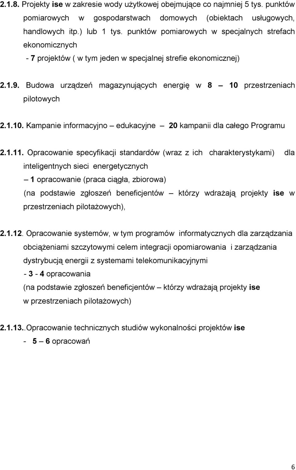 Budowa urządzeń magazynujących energię w 8 10 przestrzeniach pilotowych 2.1.10. Kampanie informacyjno edukacyjne 20 kampanii dla całego Programu 2.1.11.