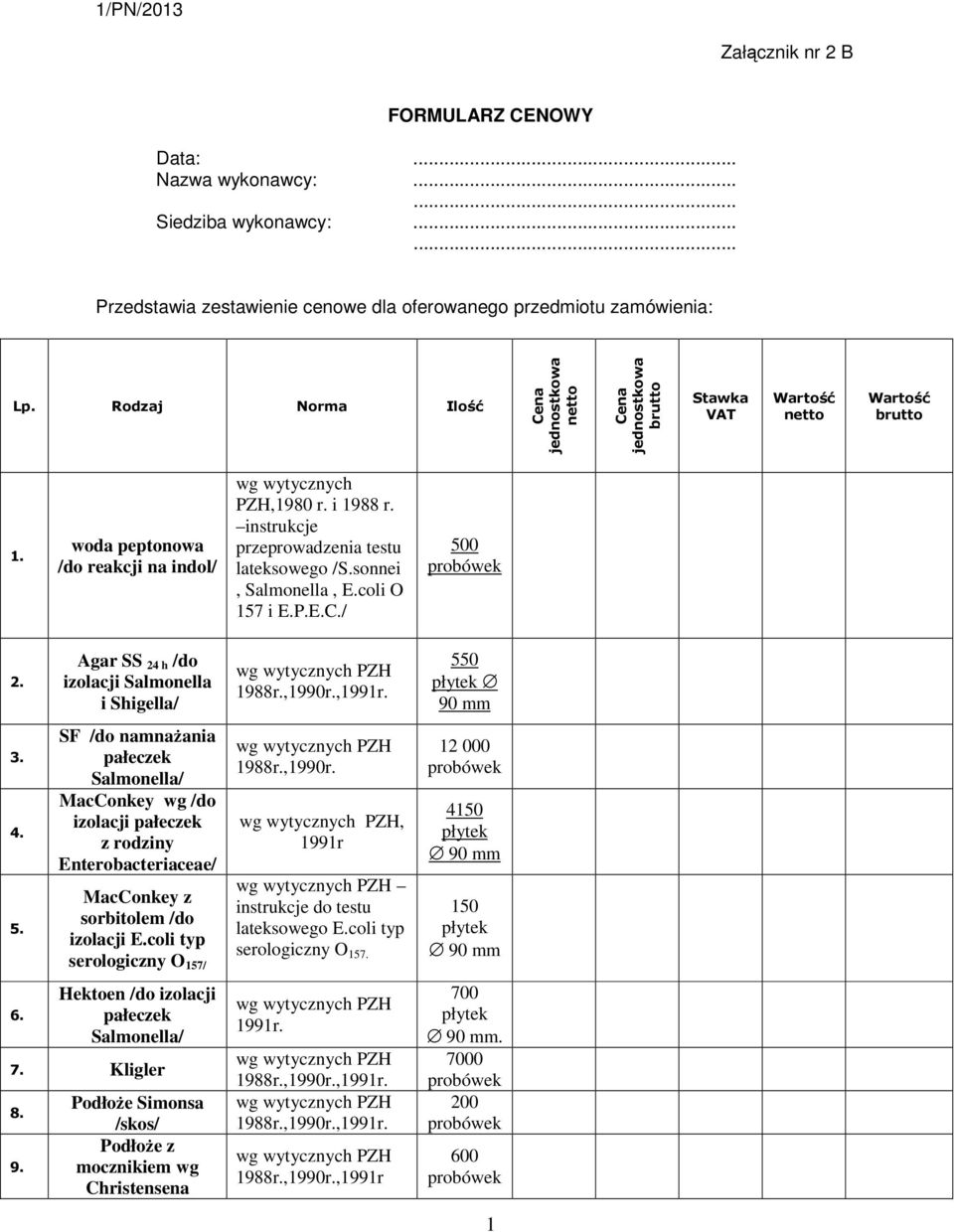 instrukcje przeprowadzenia testu lateksowego /S.sonnei, Salmonella, E.coli O 157 i E.P.E.C./ 0 2. 3. 4. 5. 6.