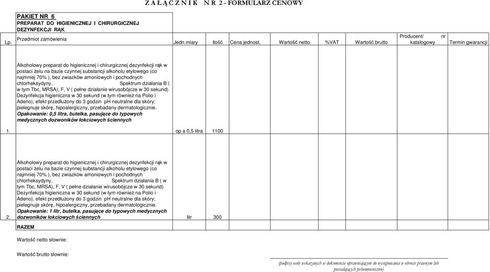 Spektrum działania B ( w tym Tbc, MRSA), F, V ( pełne działanie wirusobójcze w 30 sekund) Dezynfekcja higieniczna w 30 sekund (w tym również na Polio i Adeno), efekt przedłużony do 3 godzin ph