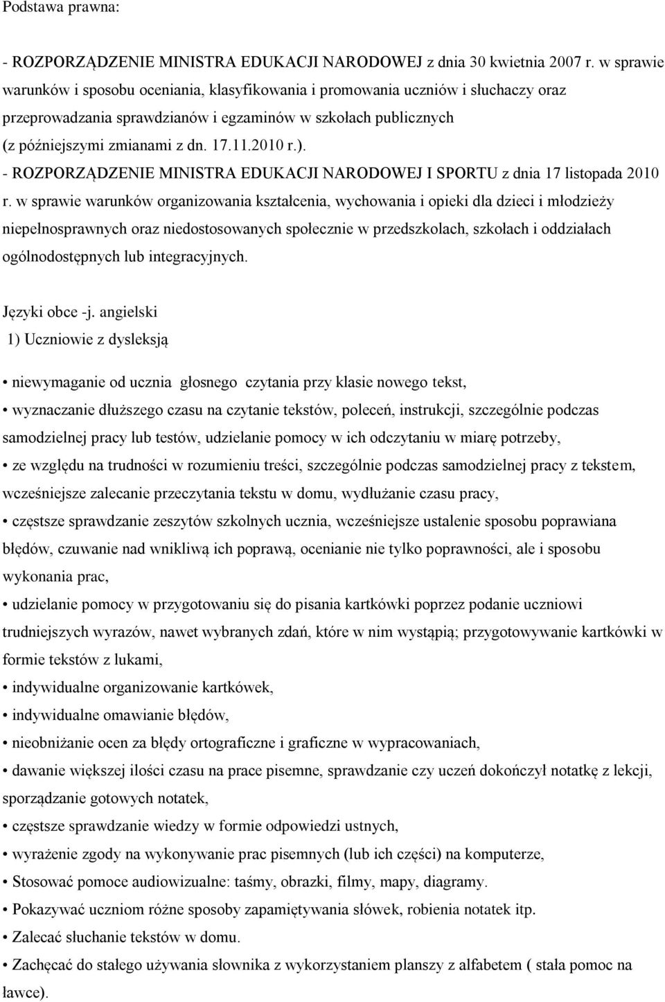 2010 r.). - ROZPORZĄDZENIE MINISTRA EDUKACJI NARODOWEJ I SPORTU z dnia 17 listopada 2010 r.