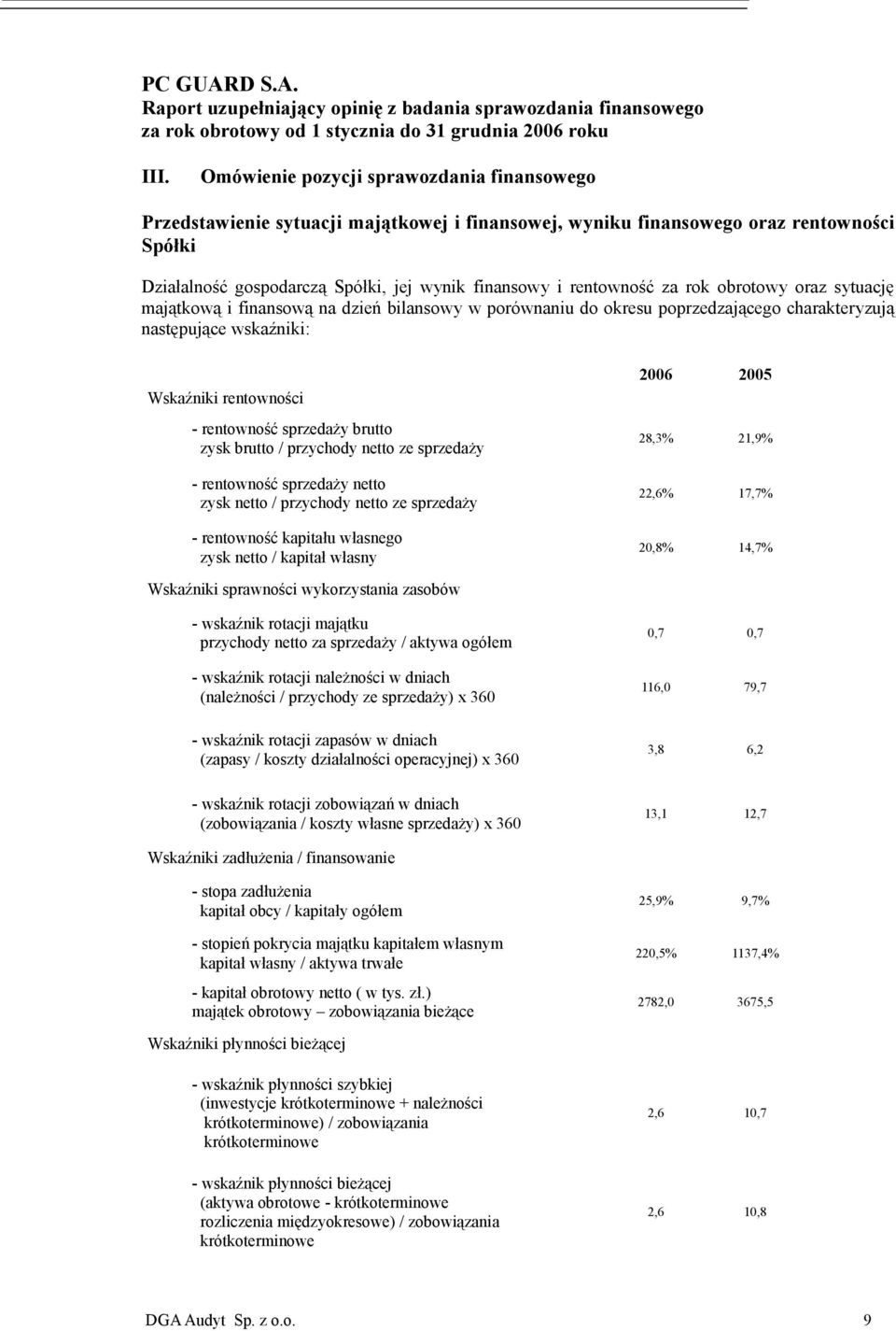 sprzedaży brutto zysk brutto / przychody netto ze sprzedaży - rentowność sprzedaży netto zysk netto / przychody netto ze sprzedaży - rentowność kapitału własnego zysk netto / kapitał własny 2006 2005
