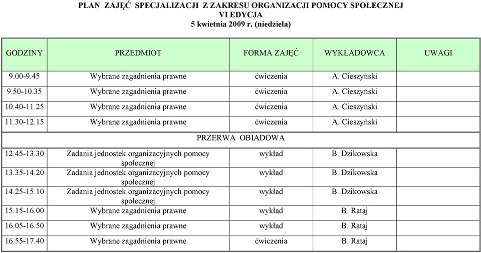 30 Zadania jednostek organizacyjnych pomocy wykład B. Dzikowska 13.35-14.20 Zadania jednostek organizacyjnych pomocy wykład B. Dzikowska 14.25-15.