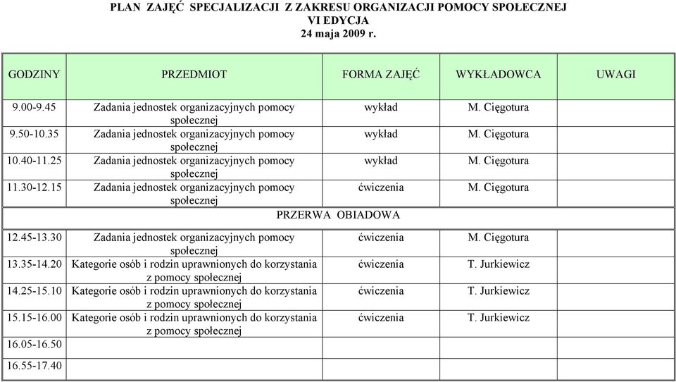 30 Zadania jednostek organizacyjnych pomocy 13.35-14.20 Kategorie osób i rodzin uprawnionych do korzystania 14.25-15.