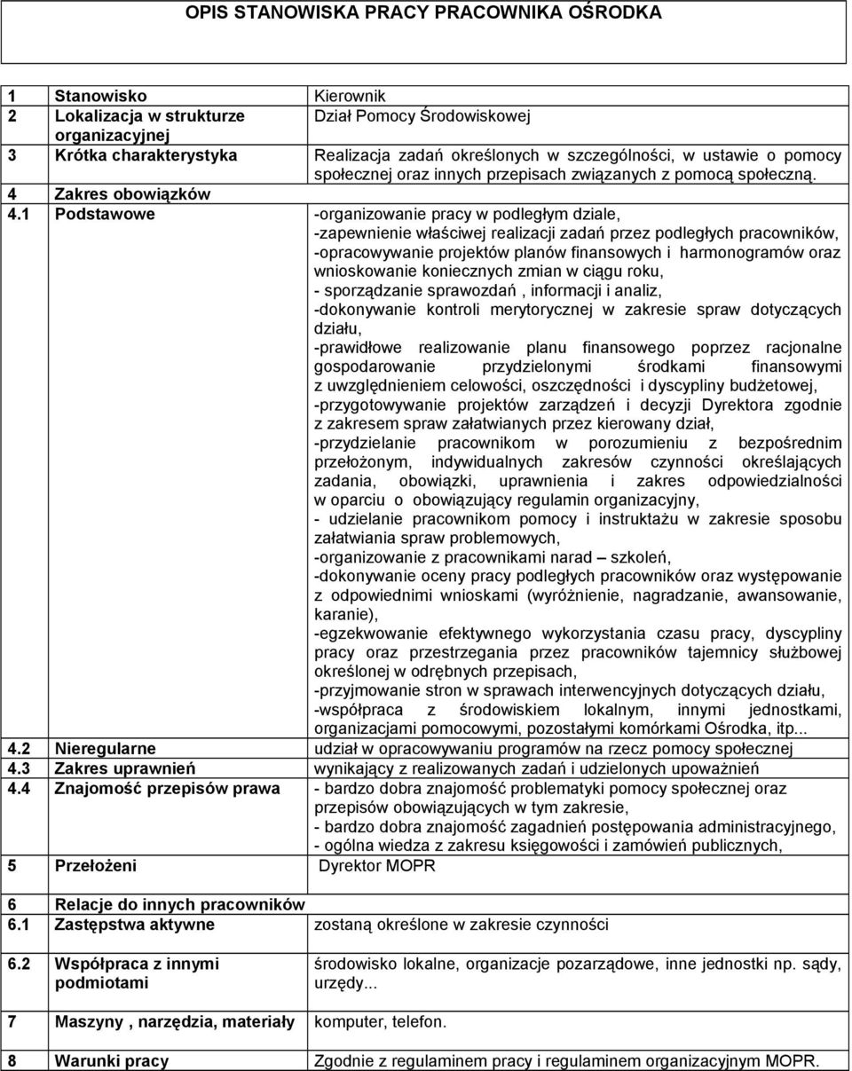 1 Podstawowe -organizowanie pracy w podległym dziale, -zapewnienie właściwej realizacji zadań przez podległych pracowników, -opracowywanie projektów planów finansowych i harmonogramów oraz