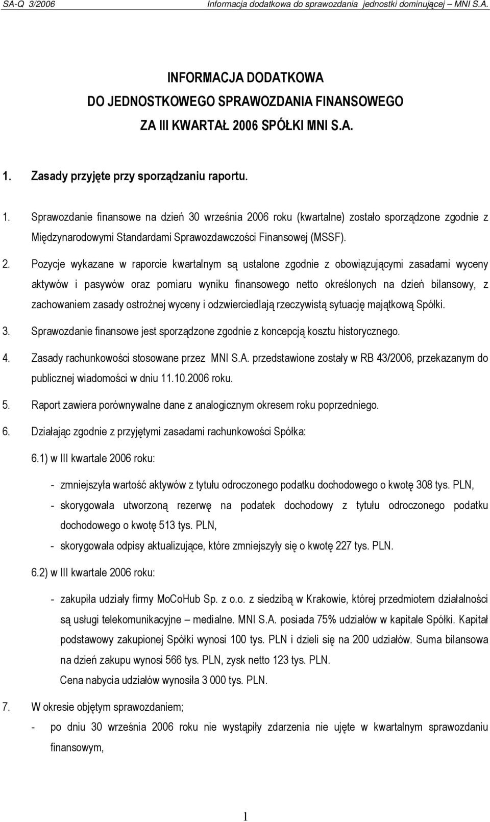Sprawozdanie finansowe na dzień 30 września 20