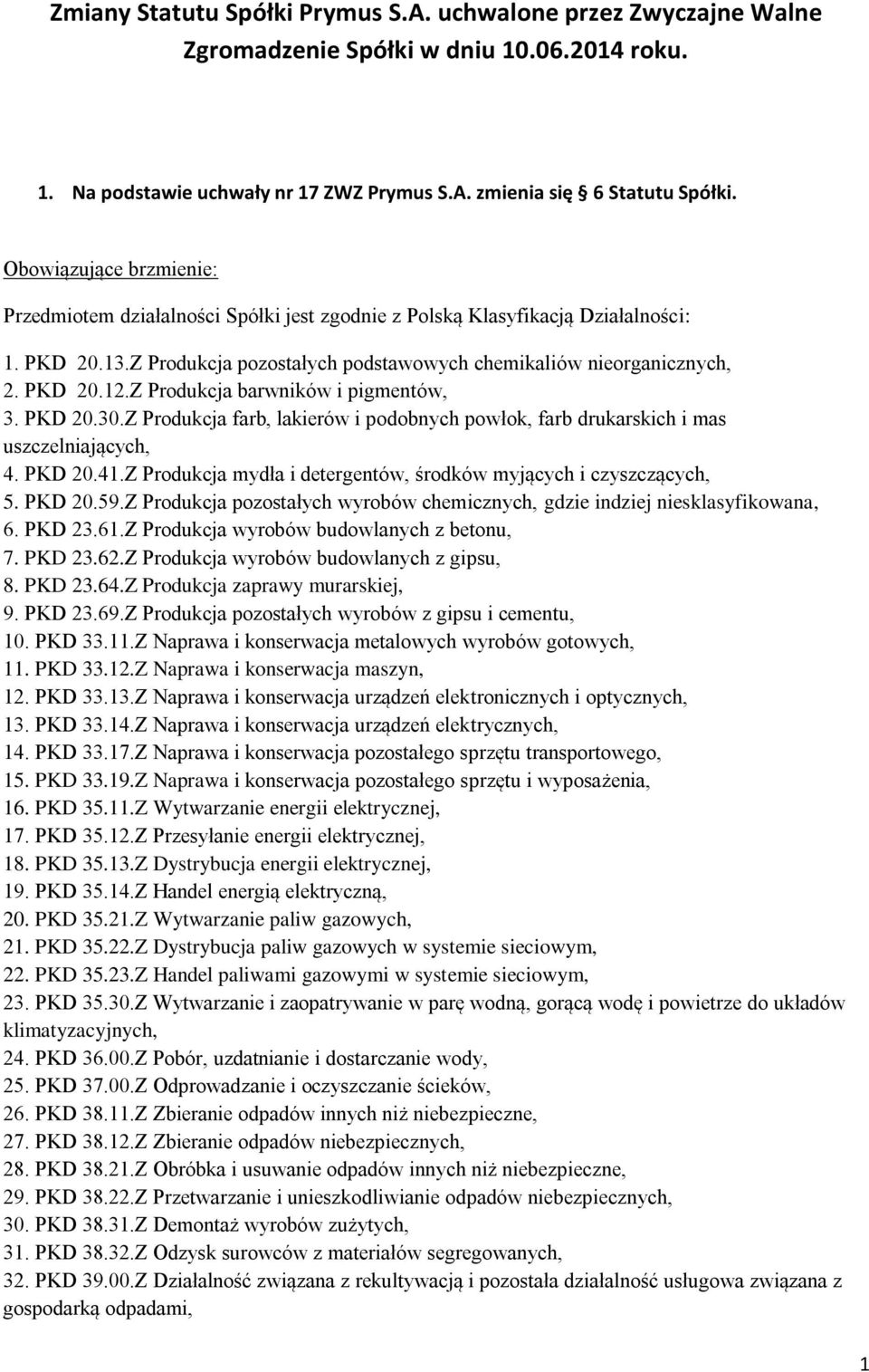 Z Produkcja barwników i pigmentów, 3. PKD 20.30.Z Produkcja farb, lakierów i podobnych powłok, farb drukarskich i mas uszczelniających, 4. PKD 20.41.