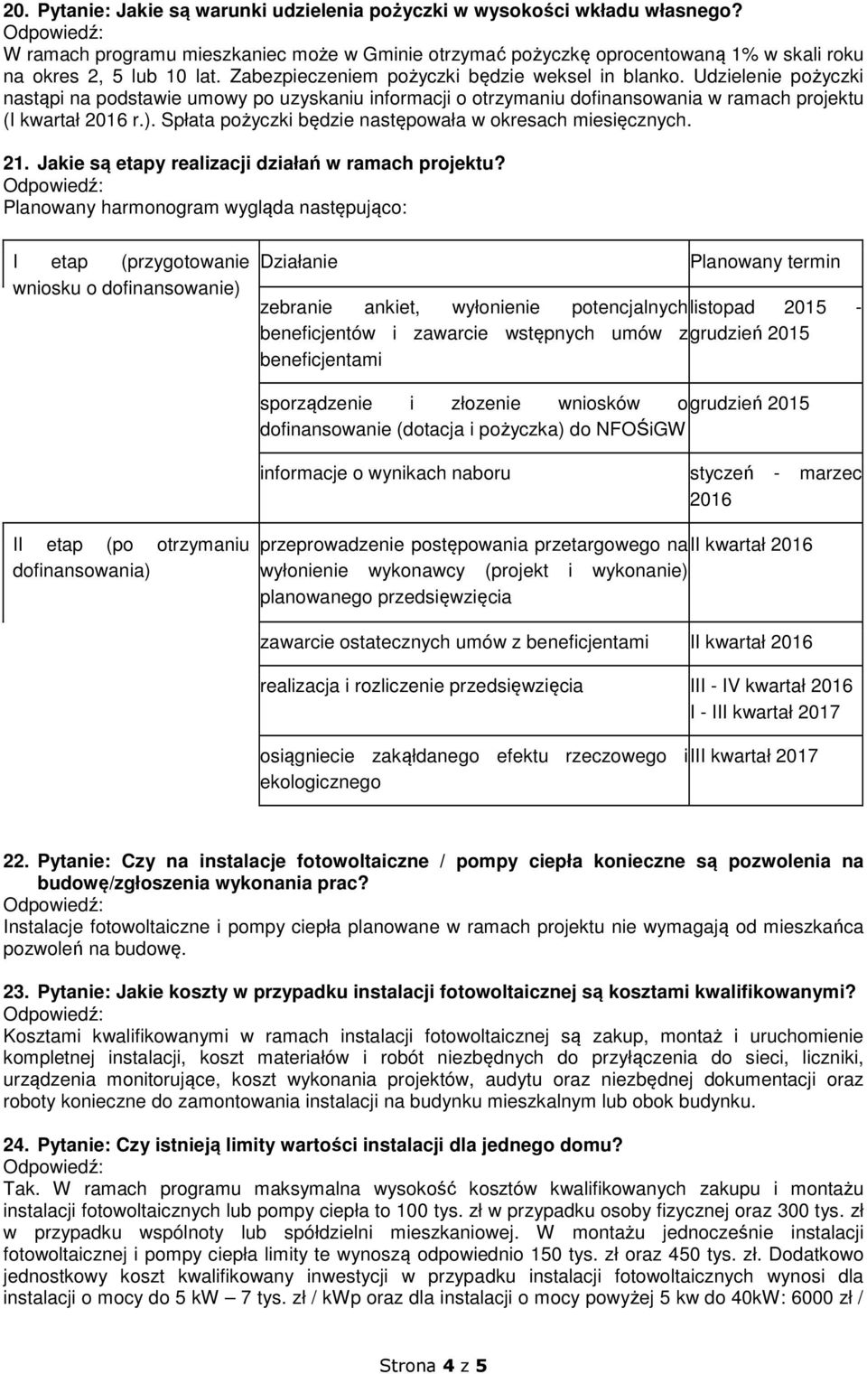 Spłata pożyczki będzie następowała w okresach miesięcznych. 21. Jakie są etapy realizacji działań w ramach projektu?