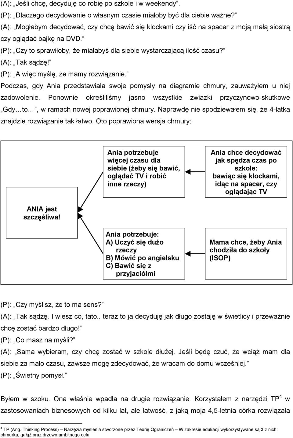 (A): Tak sądzę! (P): A więc myślę, że mamy rozwiązanie. Podczas, gdy Ania przedstawiała swoje pomysły na diagramie chmury, zauważyłem u niej zadowolenie.