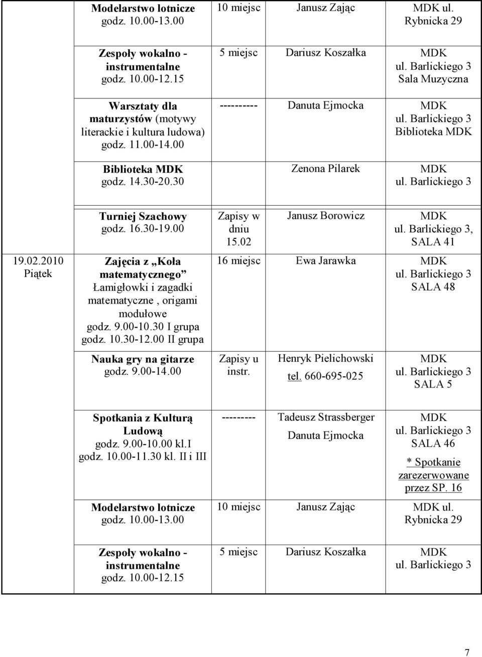 00 Zajęcia z Koła matematycznego Łamigłowki i zagadki matematyczne, origami modułowe godz. 9.00-10.30 I grupa godz. 10.30-12.00 II grupa Nauka gry na gitarze Zapisy w dniu 15.