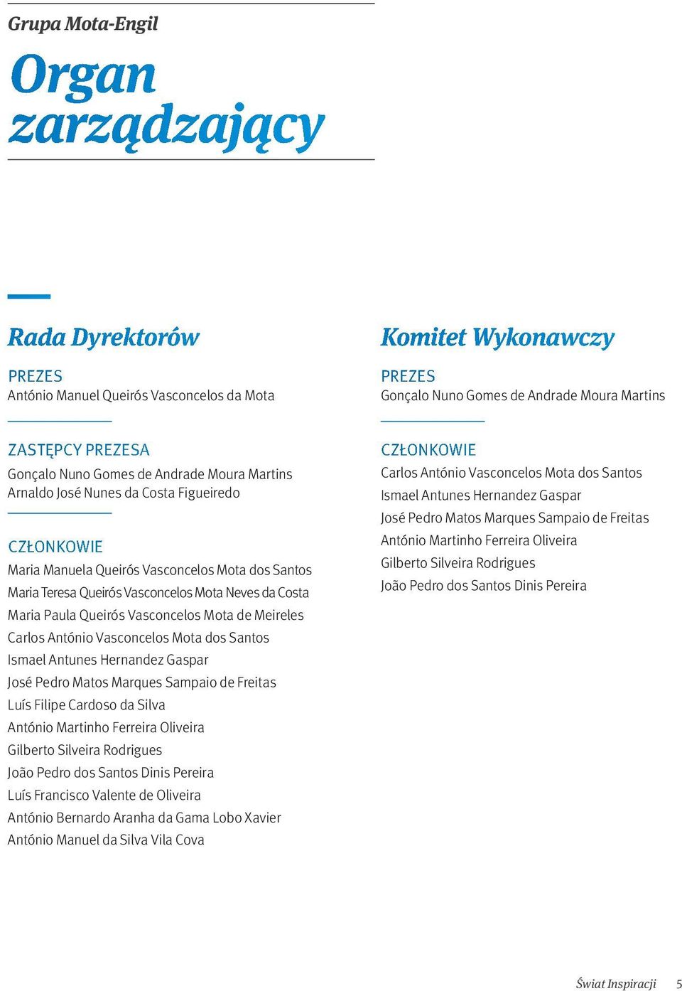 Paula Queirós Vasconcelos Mota de Meireles Carlos António Vasconcelos Mota dos Santos Ismael Antunes Hernandez Gaspar José Pedro Matos Marques Sampaio de Freitas Luís Filipe Cardoso da Silva António
