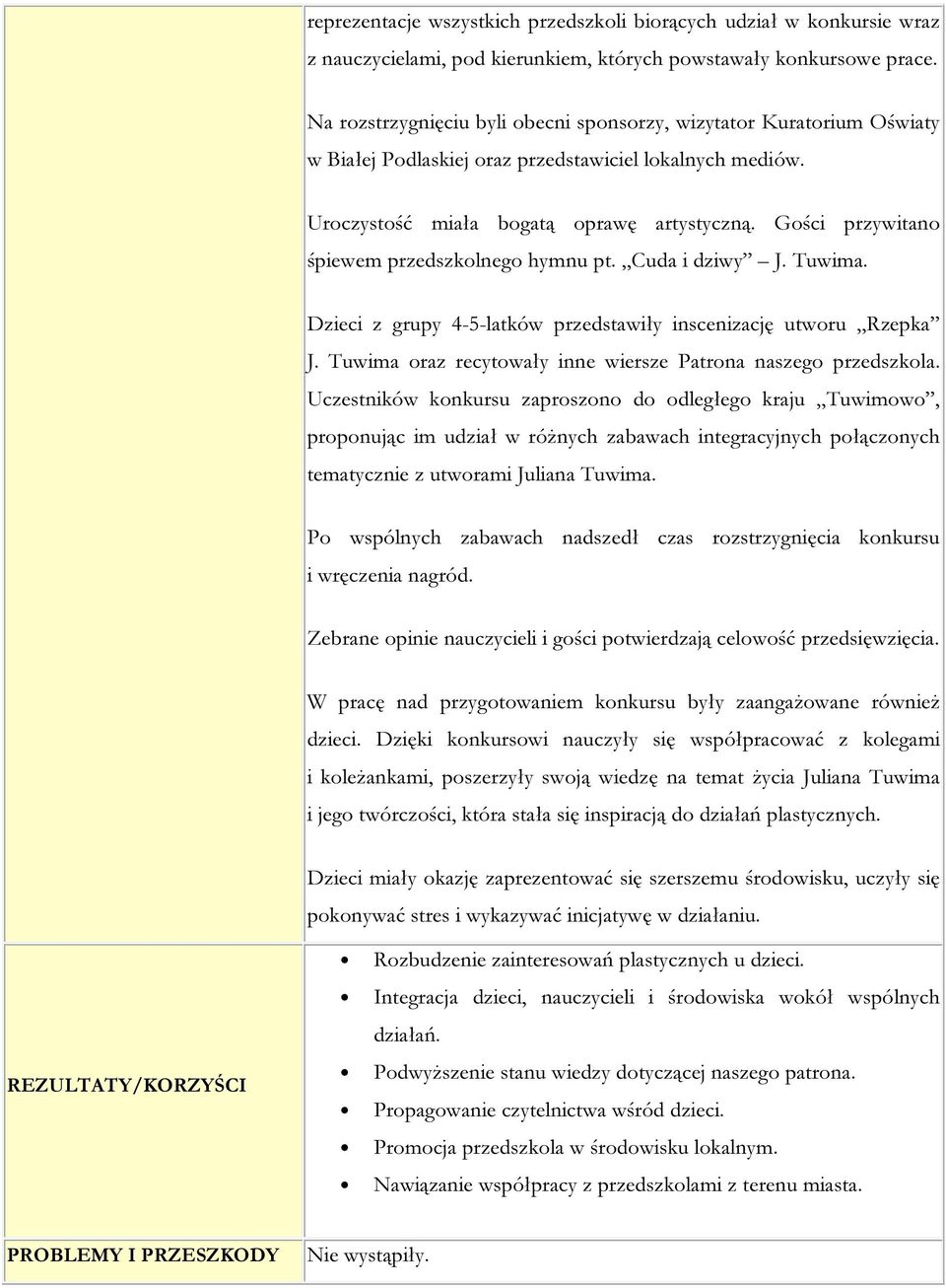 Gości przywitano śpiewem przedszkolnego hymnu pt. Cuda i dziwy J. Tuwima. Dzieci z grupy 4-5-latków przedstawiły inscenizację utworu Rzepka J.