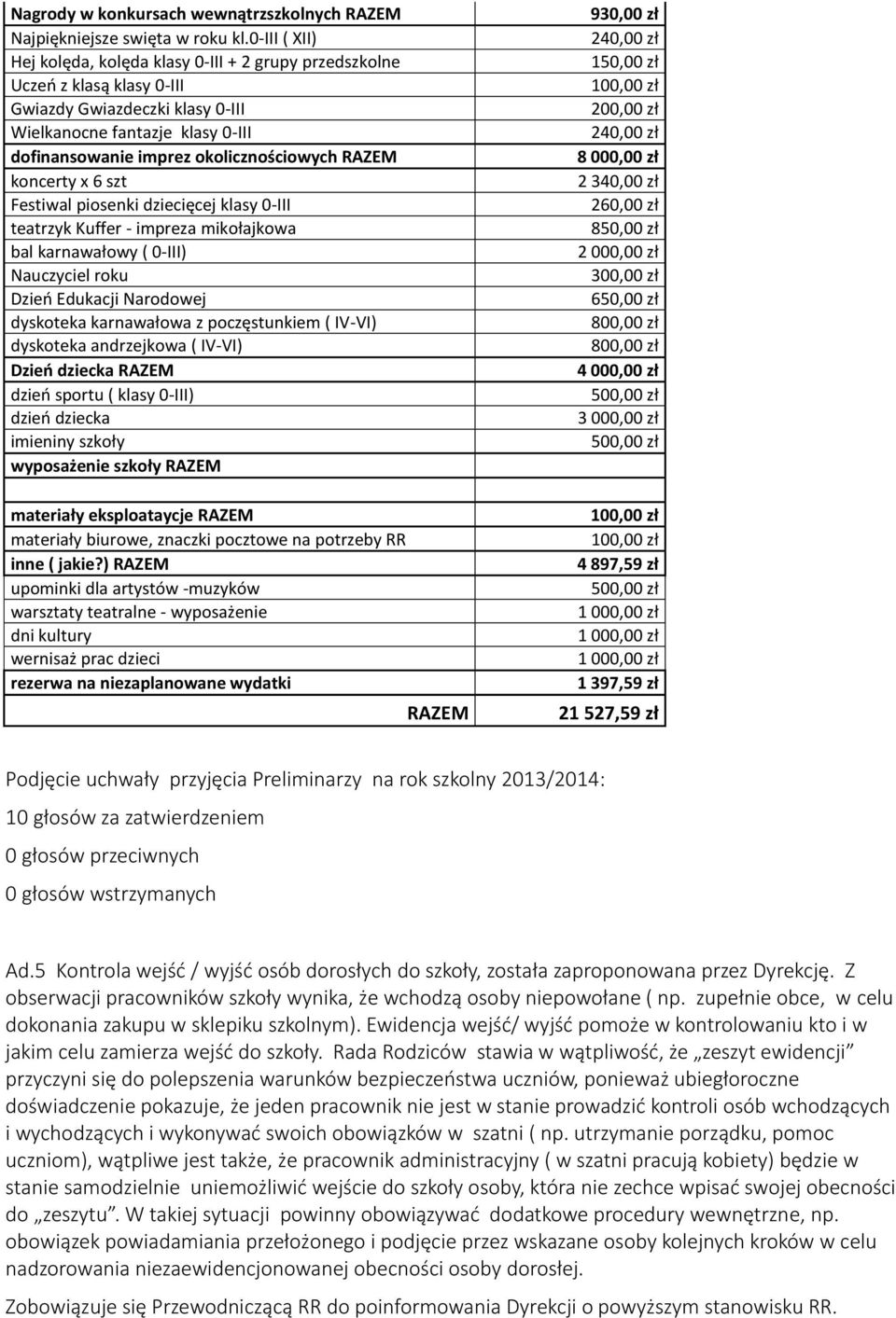 RAZEM koncerty x 6 szt Festiwal piosenki dziecięcej klasy 0-III teatrzyk Kuffer - impreza mikołajkowa bal karnawałowy ( 0-III) Nauczyciel roku Dzień Edukacji Narodowej dyskoteka karnawałowa z
