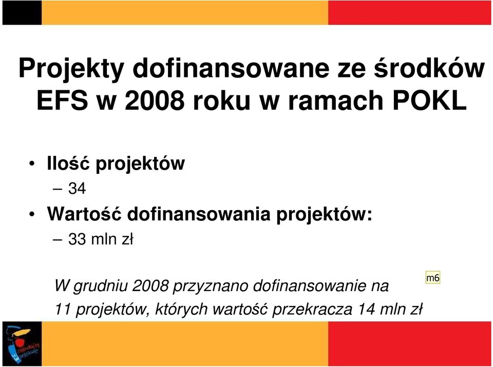 projektów: 33 mln zł W grudniu 2008 przyznano