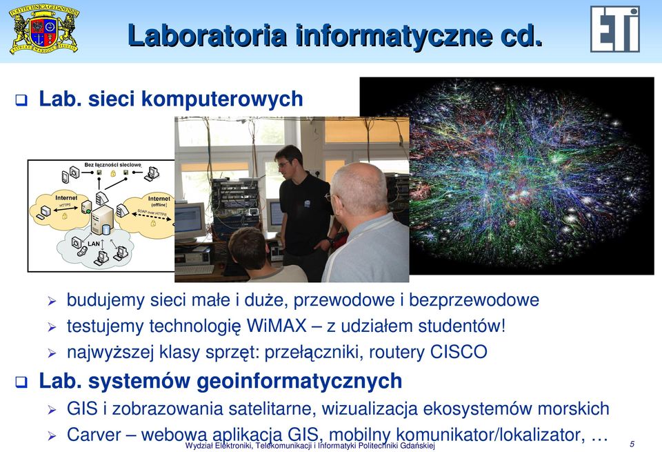 udziałem studentów! najwyŝszej klasy sprzęt: przełączniki, routery CISCO Lab.