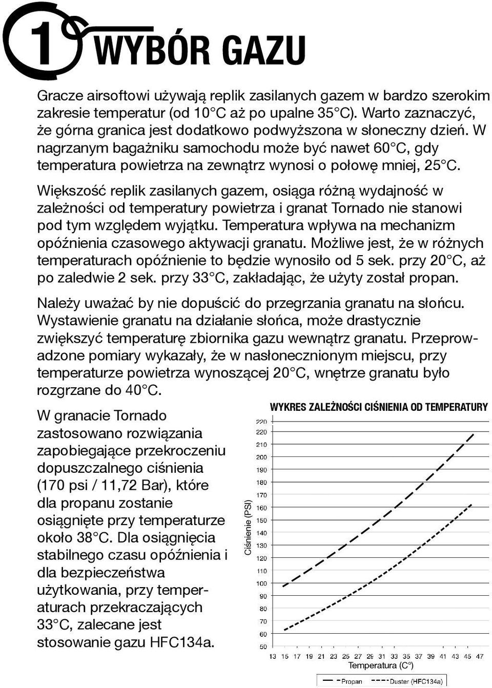 Większość replik zasilanych gazem, osiąga różną wydajność w zależności od temperatury powietrza i granat Tornado nie stanowi pod tym względem wyjątku.
