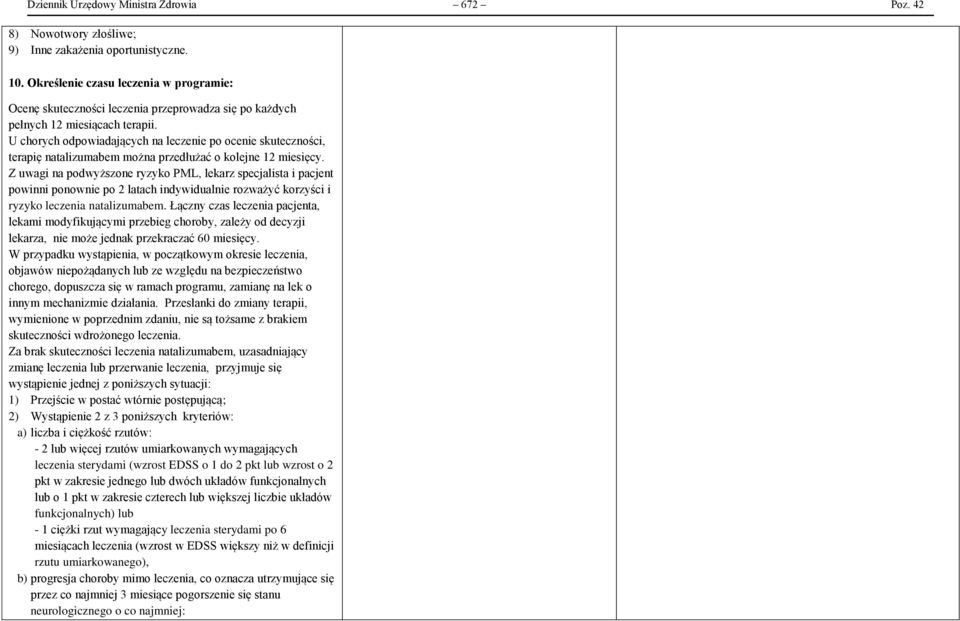 U chorych odpowiadających na leczenie po ocenie skuteczności, terapię natalizumabem można przedłużać o kolejne 12 miesięcy.