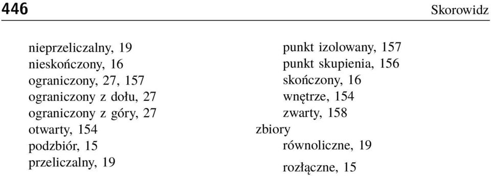 podzbiór, 15 przeliczalny, 19 punkt izolowany, 157 punkt skupienia,