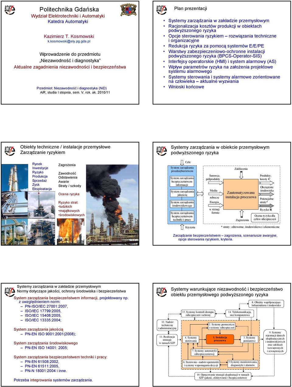 2010/11 Plan prezentacj Systemy zarządzana w zakładze przemysłowym Racjonalzacja kosztów produkcj w obektach podwyższonego ryzyka Opcje sterowana ryzykem rozwązana technczne organzacyjne Redukcja