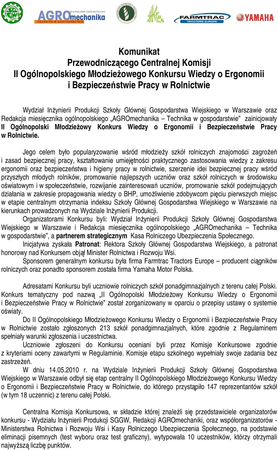 Bezpieczeństwie Pracy w Rolnictwie.
