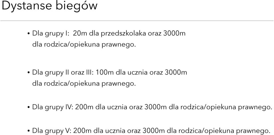 ! Dla grupy II oraz III: 100m dla ucznia oraz 3000m dla !