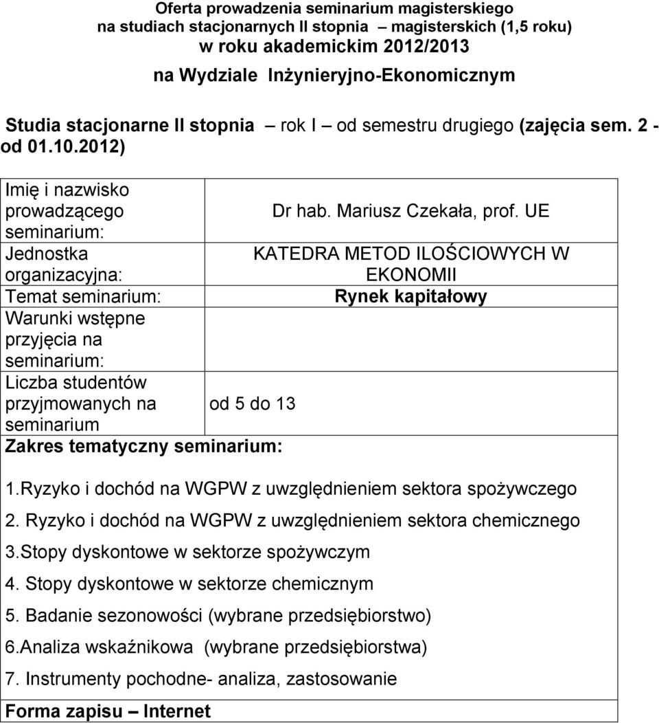 dochód na WGPW z uwzględnieniem sektora chemicznego 3Stopy dyskontowe w sektorze spożywczym 4 Stopy dyskontowe w sektorze chemicznym 5 Badanie