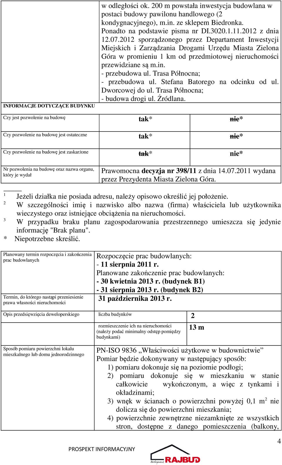 2012 sporządzonego przez Departament Inwestycji Miejskich i Zarządzania Drogami Urzędu Miasta Zielona Góra w promieniu 1 km od przedmiotowej nieruchomości przewidziane są m.in. - przebudowa ul.