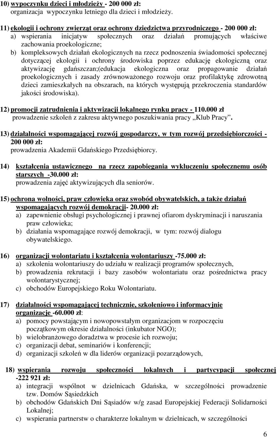 działań ekologicznych na rzecz podnoszenia świadomości społecznej dotyczącej ekologii i ochrony środowiska poprzez edukację ekologiczną oraz aktywizację gdańszczan;(edukacja ekologiczna oraz