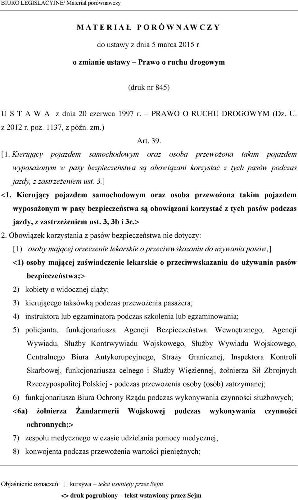 Kierujący pojazdem samochodowym oraz osoba przewożona takim pojazdem wyposażonym w pasy bezpieczeństwa są obowiązani korzystać z tych pasów podczas jazdy, z zastrzeżeniem ust. 3.] <1.