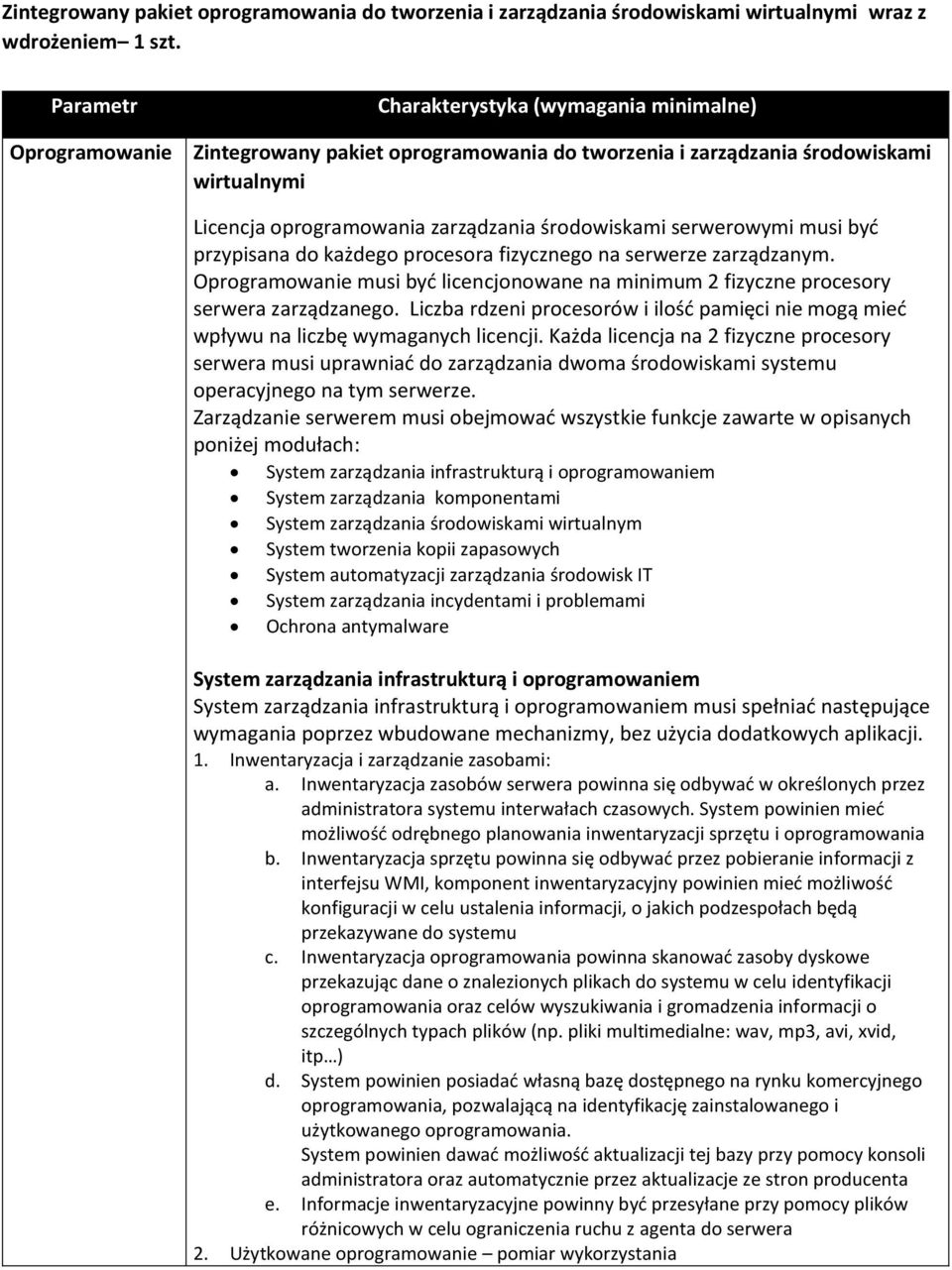 serwerowymi musi być przypisana do każdego procesora fizycznego na serwerze zarządzanym. Oprogramowanie musi być licencjonowane na minimum 2 fizyczne procesory serwera zarządzanego.
