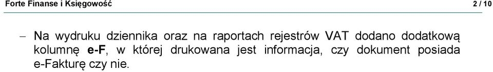 dodatkową kolumnę e-f, w której drukowana jest