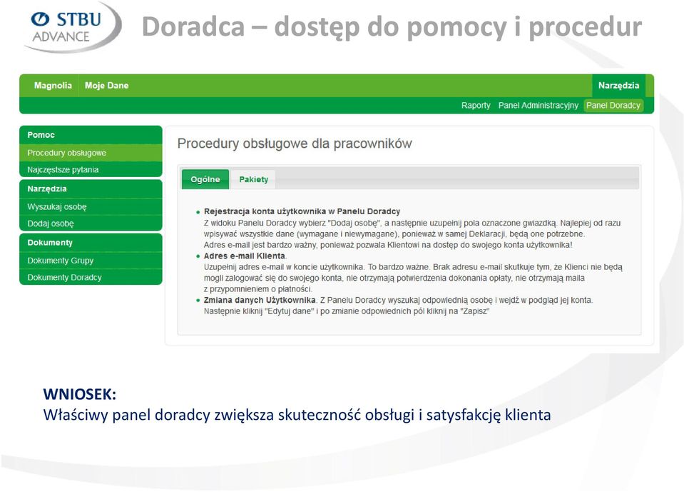 panel doradcy zwiększa