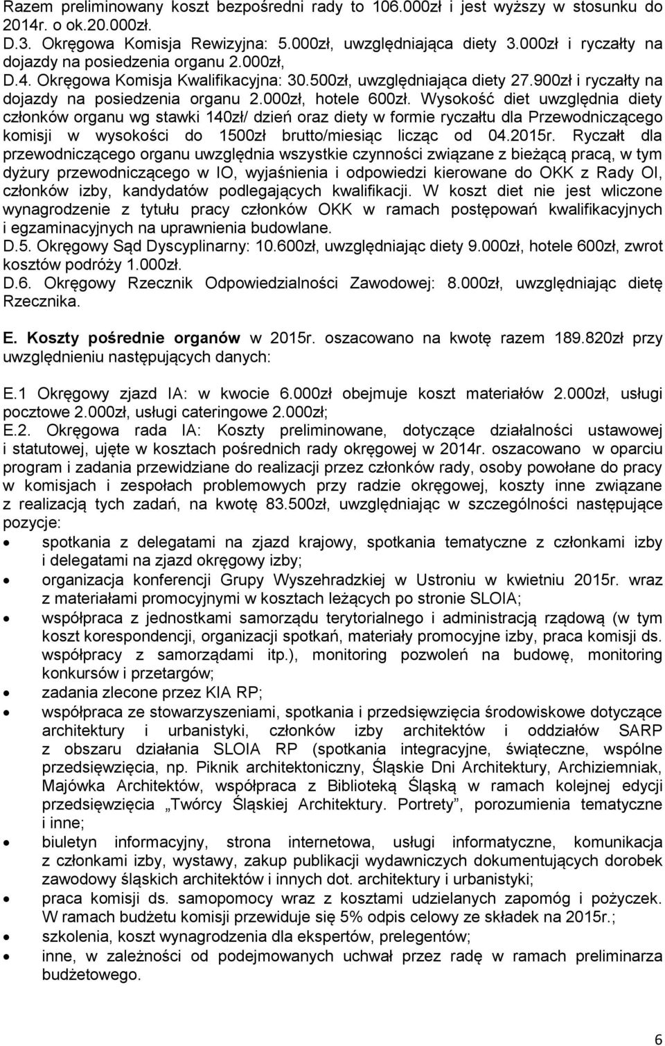 000zł, hotele 600zł. Wysokość diet uwzględnia diety członków organu wg stawki 140zł/ dzień oraz diety w formie ryczałtu dla Przewodniczącego komisji w wysokości do 1500zł brutto/miesiąc licząc od 04.