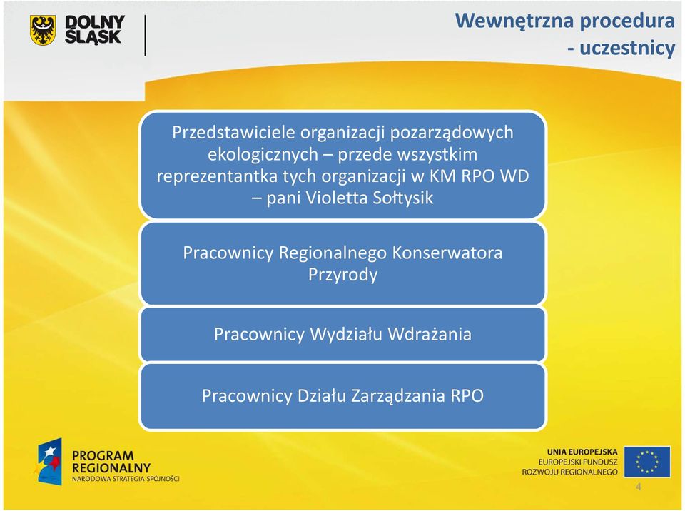 organizacji w KM RPO WD pani Violetta Sołtysik Pracownicy Regionalnego