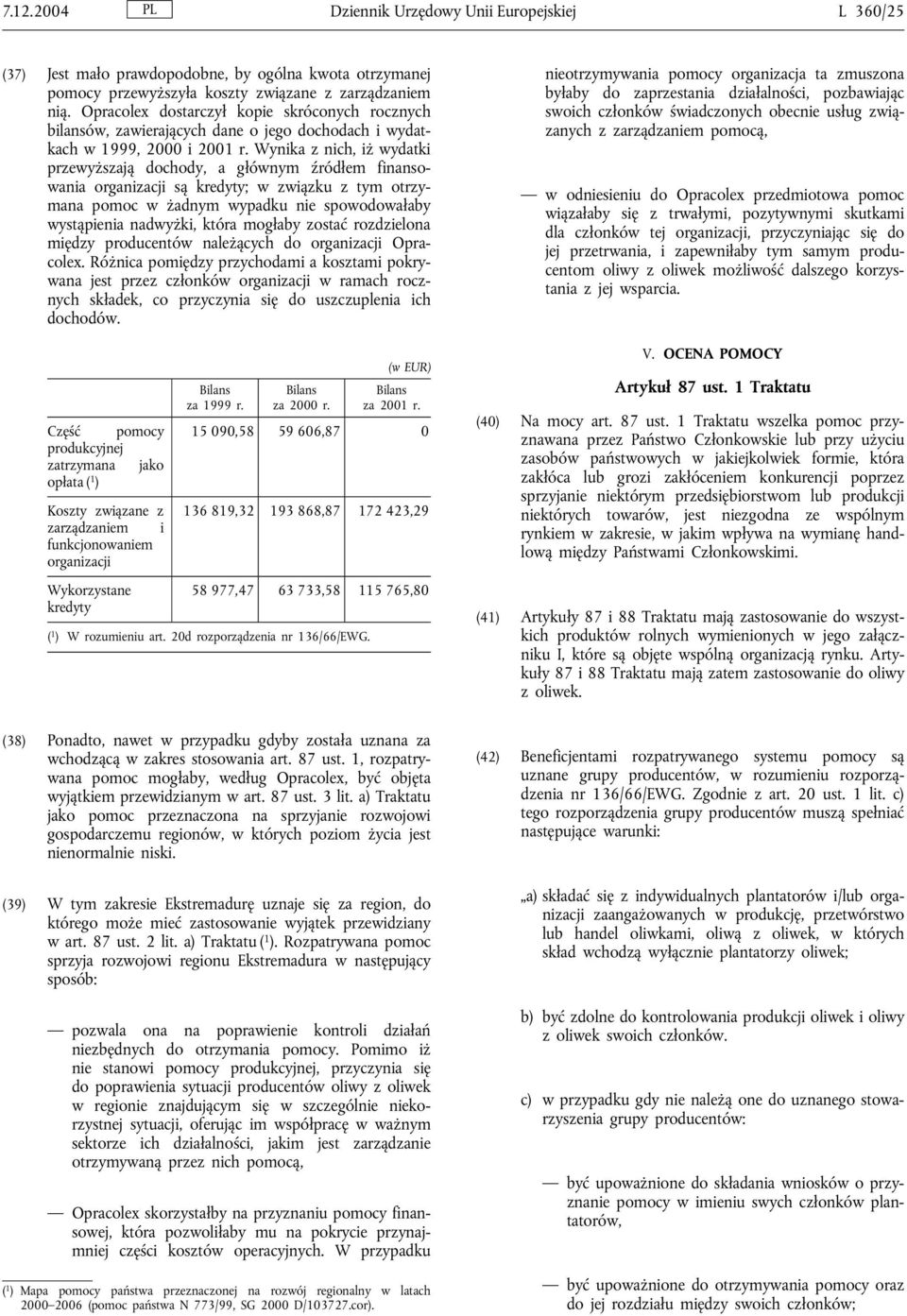 Wynika z nich, iż wydatki przewyższają dochody, a głównym źródłem finansowania organizacji są kredyty; w związku z tym otrzymana pomoc w żadnym wypadku nie spowodowałaby wystąpienia nadwyżki, która