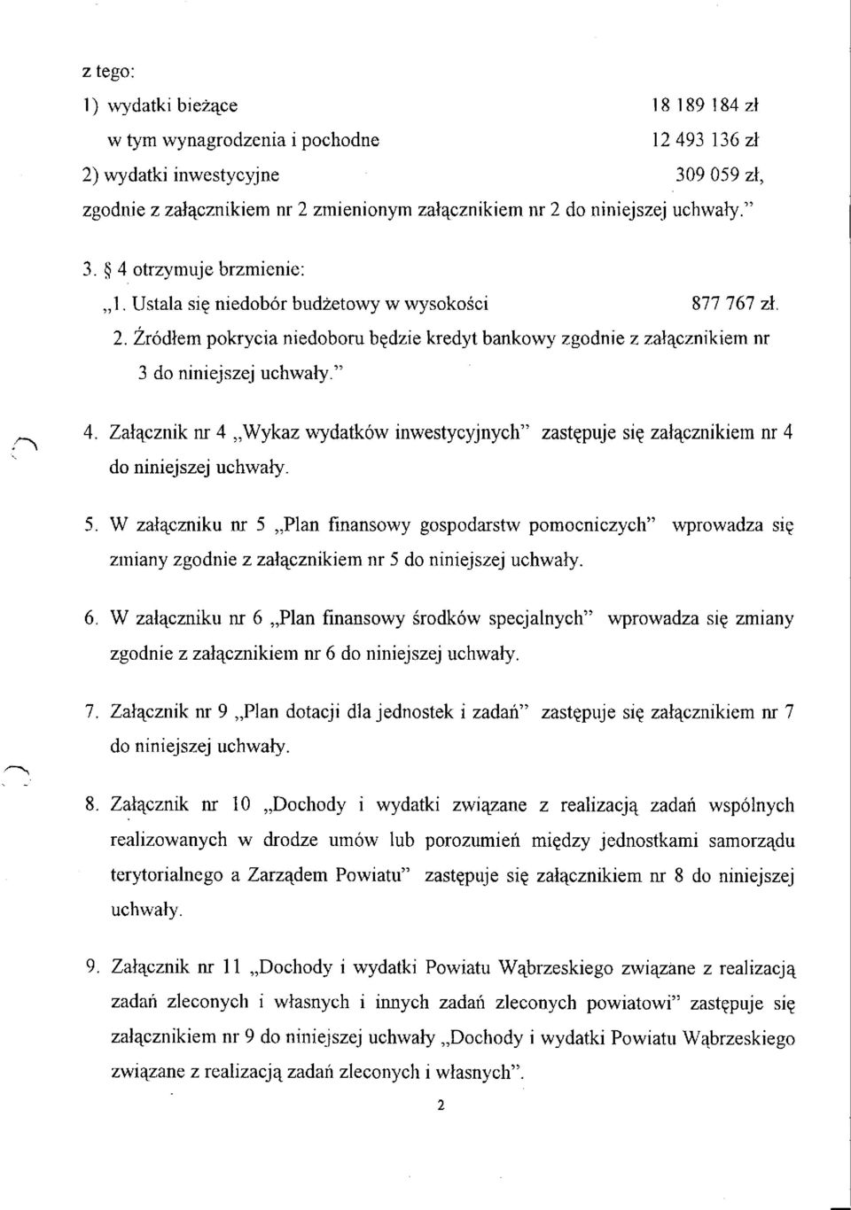Załącznik nr 4 Wykaz wydatków inwestycyjnych" zastępuje się załącznikiem nr 4 do niniejszej uchwały. 5.