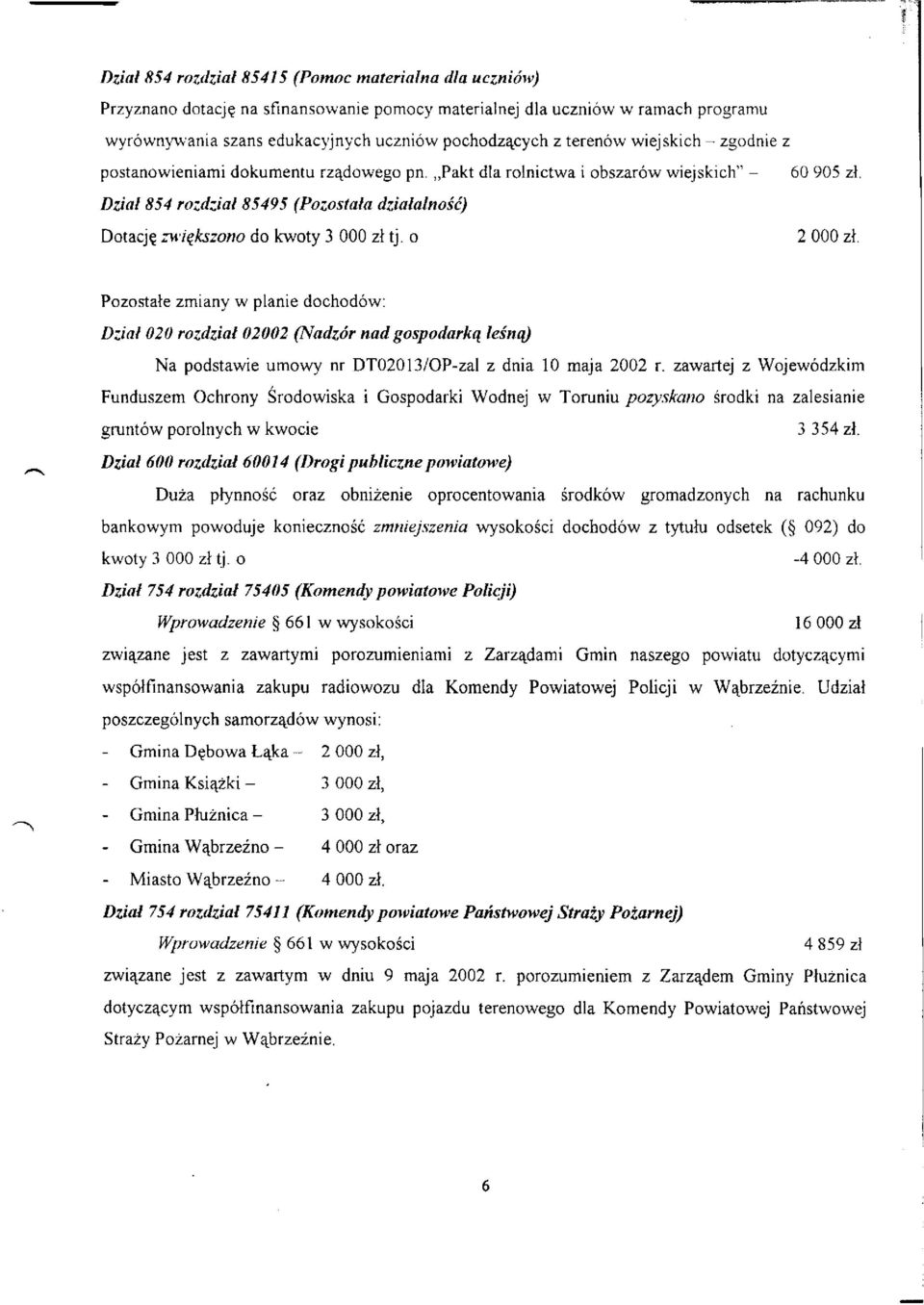 Pakt dla rolnictwa i obszarów wiejskich" - Dział 854 rozdział 85495 (Pozostała działalność) Dotację zwiększono do kwoty 3 000 zł tj. o 60 905 zł. 2 000 zł.